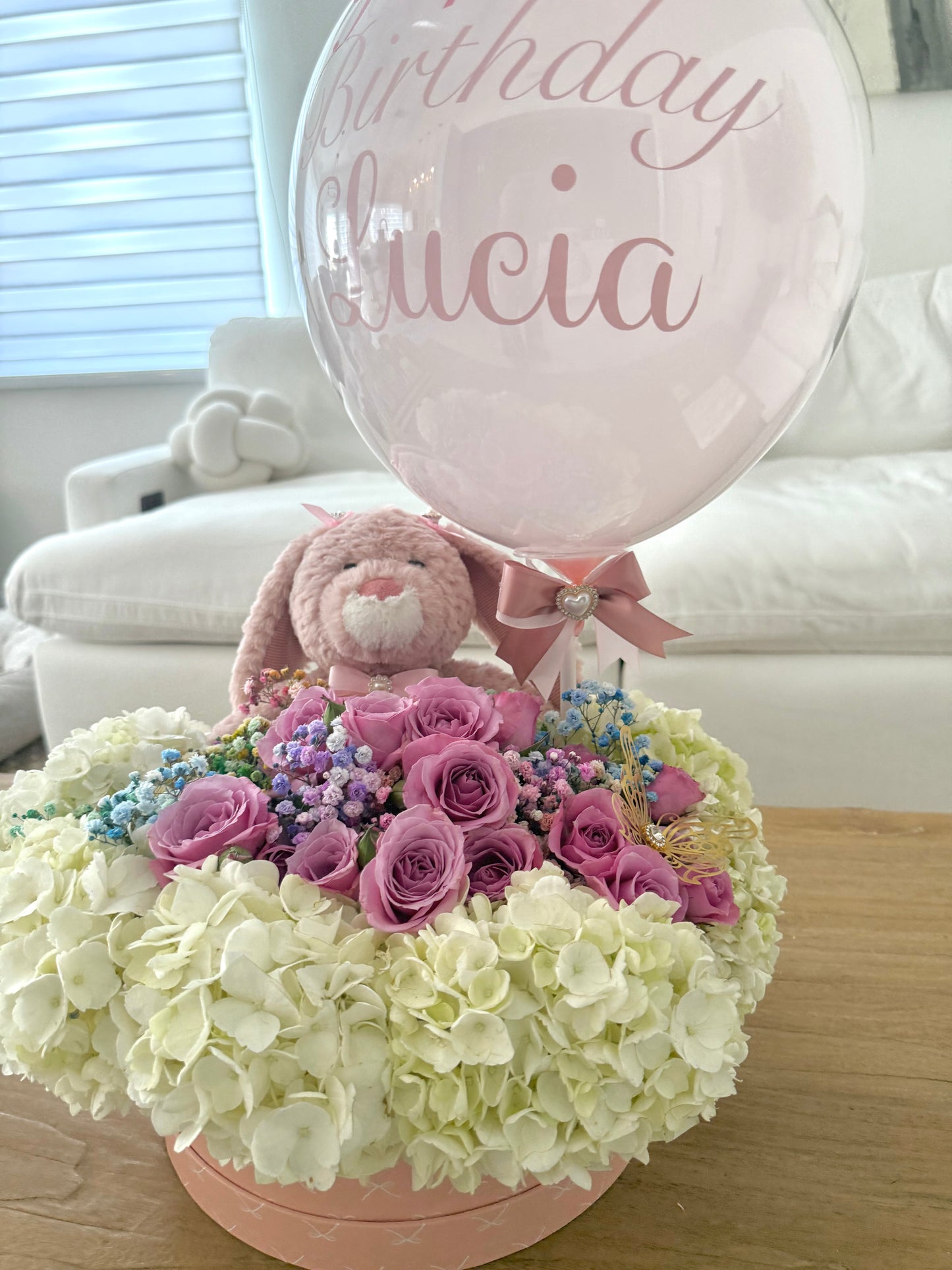 🎀 Luxury Birthday Bloom Box with Balloon & Plush