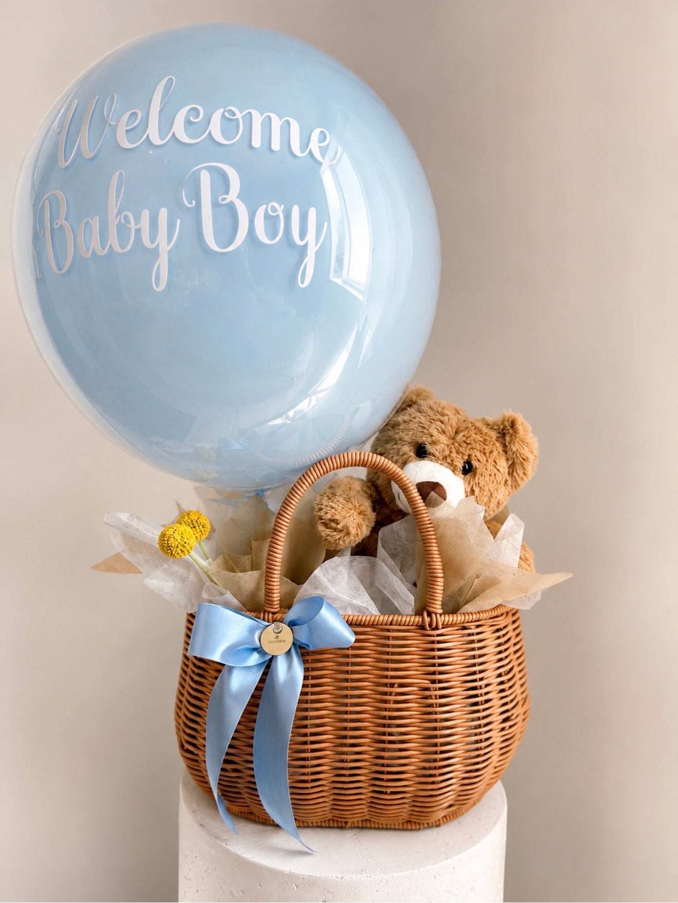 Welcome Baby Boy Gift Basket | Blue Baby Shower Gift