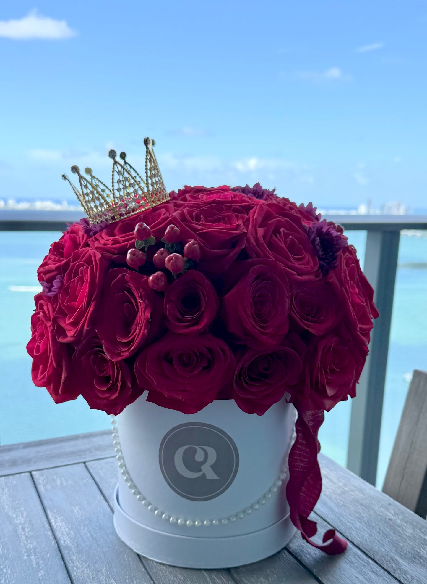 Queen of Roses Luxury Round Box of 50 Premium Red Roses