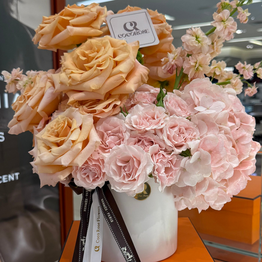 Luxury Blush Rose Arrangement in Ceramic Vase