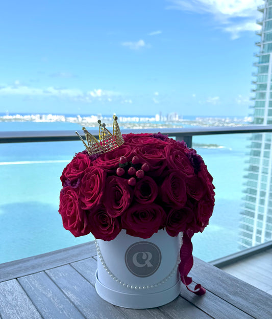 Queen of Roses Luxury Round Box of 50 Premium Red Roses