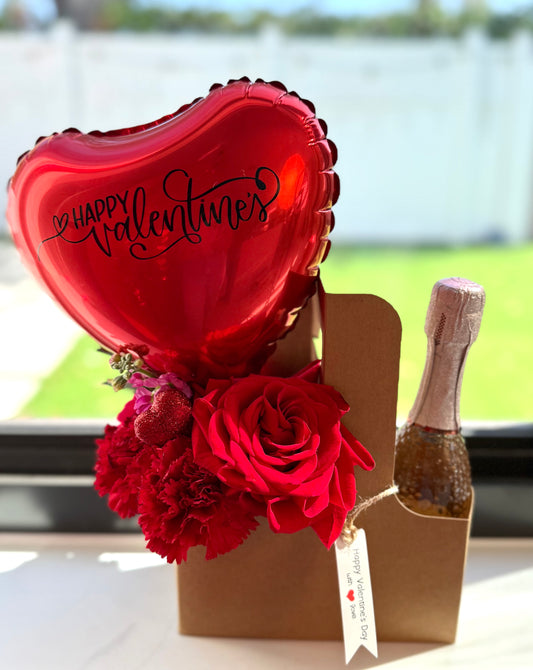 Mini Valentine’s Love Box Floral Gift with Prosecco or Wine