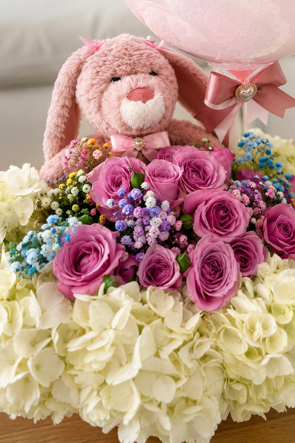 🎀 Luxury Birthday Bloom Box with Balloon & Plush