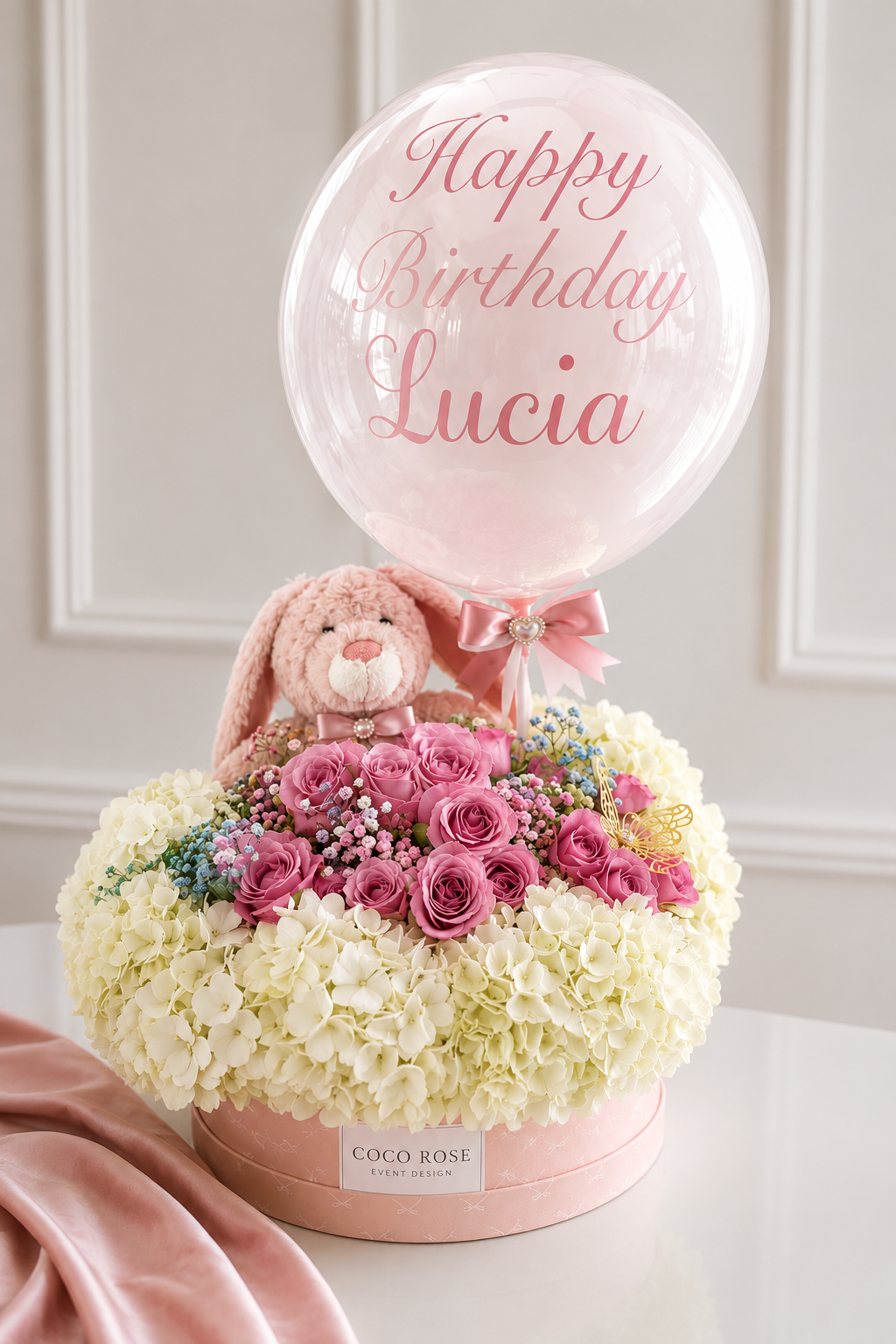 🎀 Luxury Birthday Bloom Box with Balloon & Plush