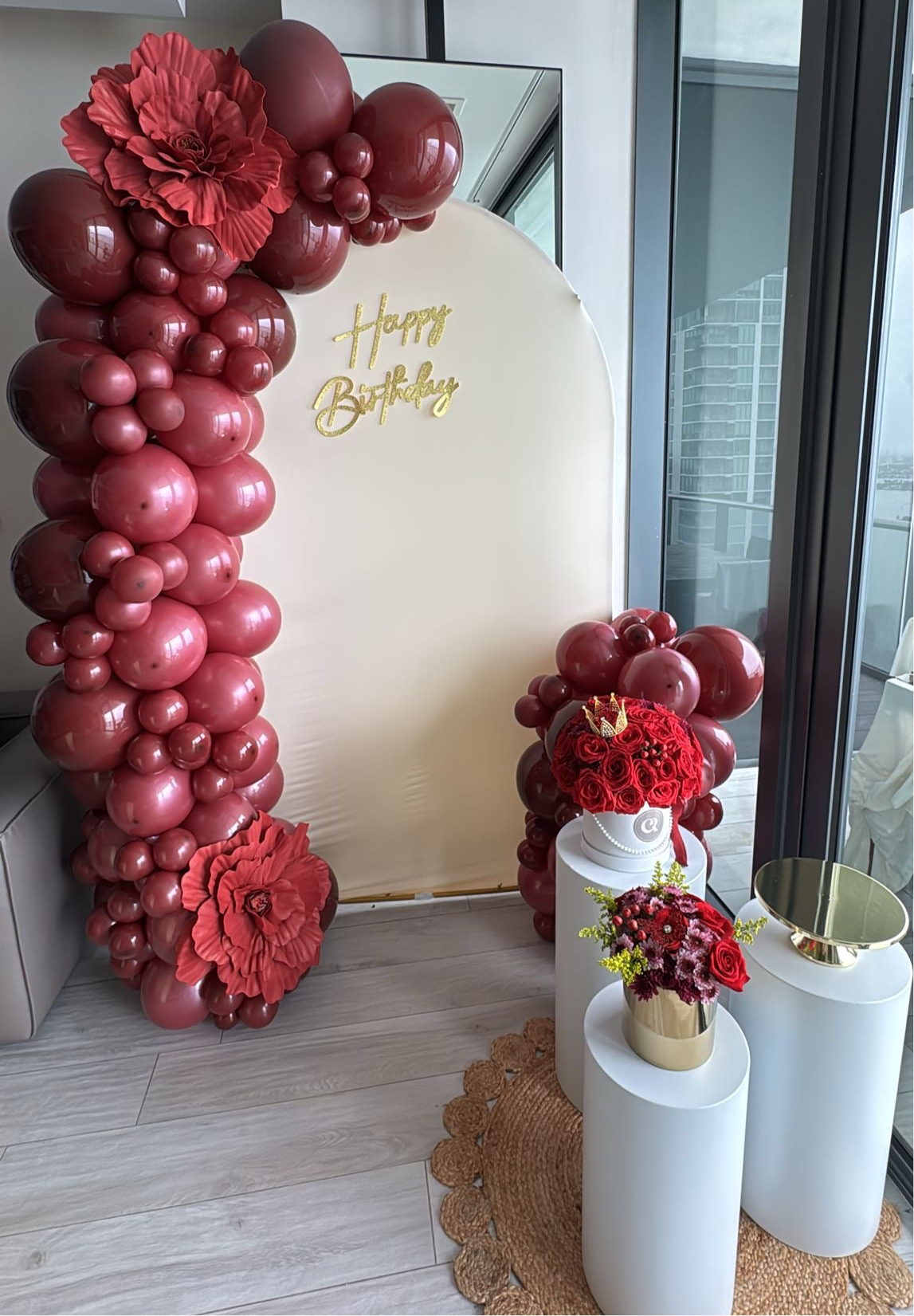 Luxury Burgundy Birthday Balloon Garland 7.5 ft