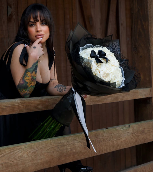 Luxury White Rose Bouquet Black & White Edition