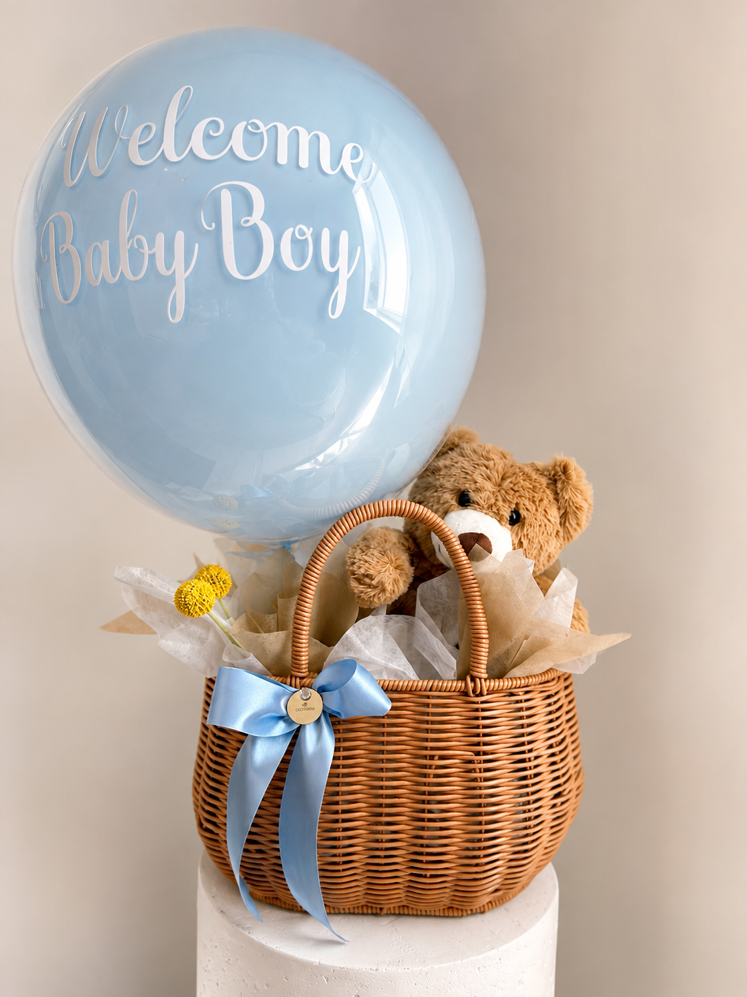 Welcome Baby Boy Gift Basket | Blue Baby Shower Gift