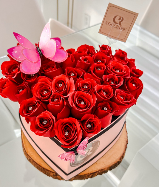 Love Heart Box  25 Premium Roses with Personalized Touch