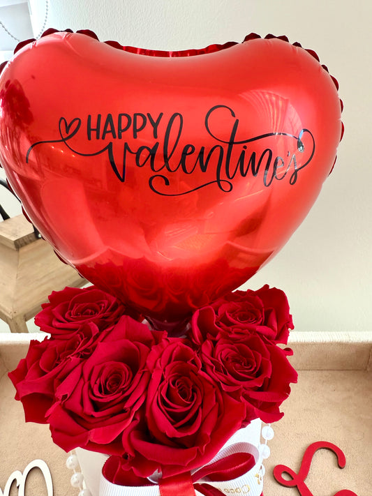 Luxury Preserved Roses Box with Balloon – Perfect Valentine’s Day Gift